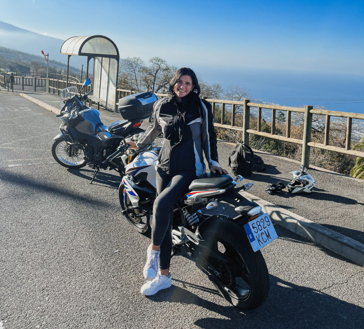 girl touring Europe on a motorbike