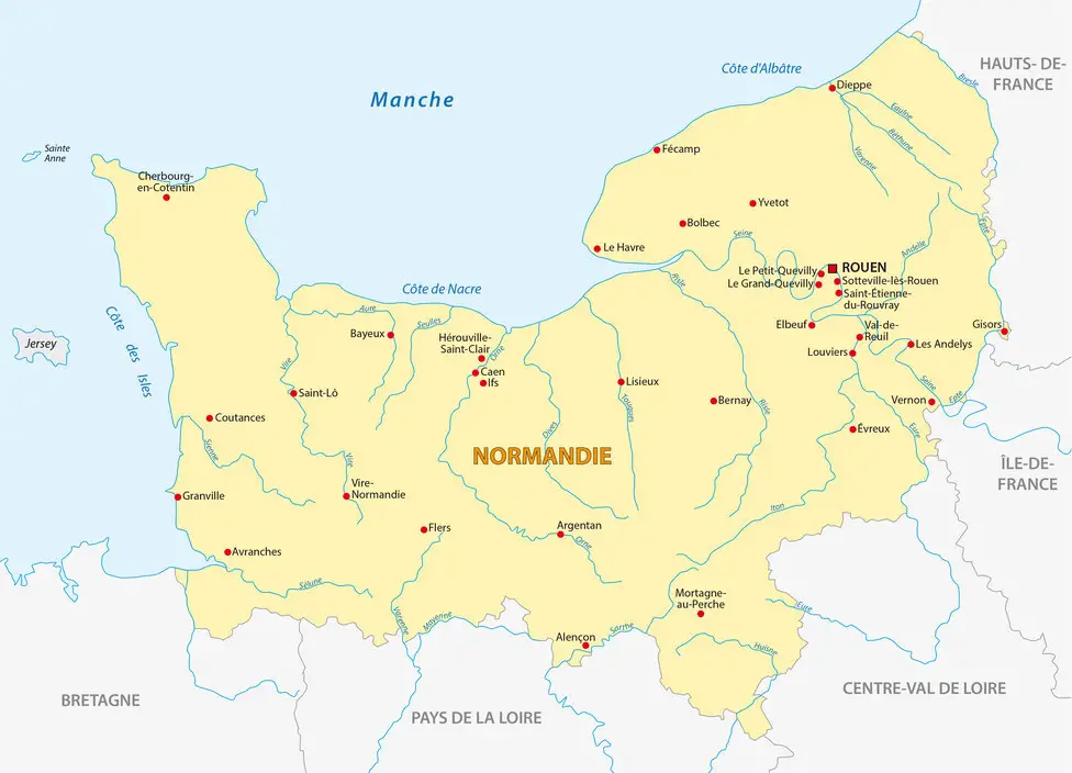 map of Normandy region in France