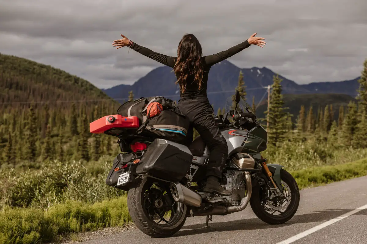 girl on motorcycle alaska