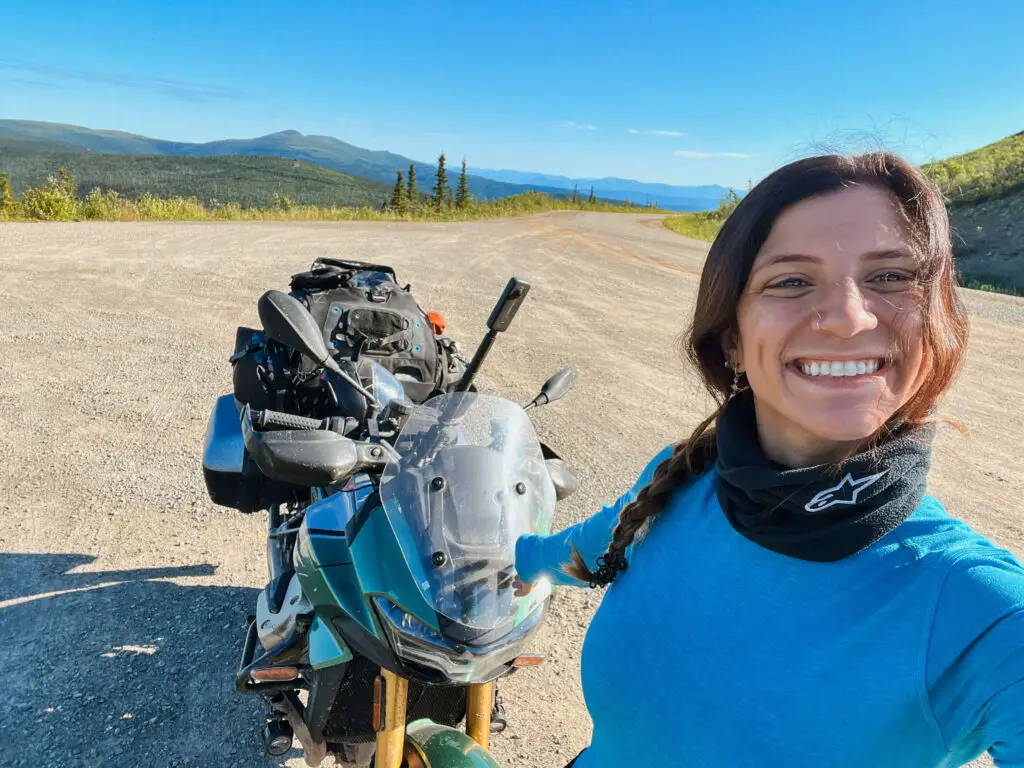 girl with touring windshield on motorcycle