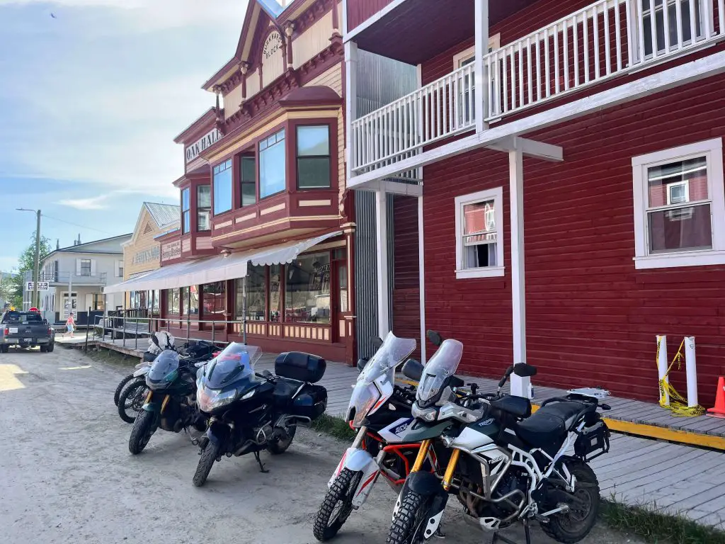 motorcycles outside hotel dawson city